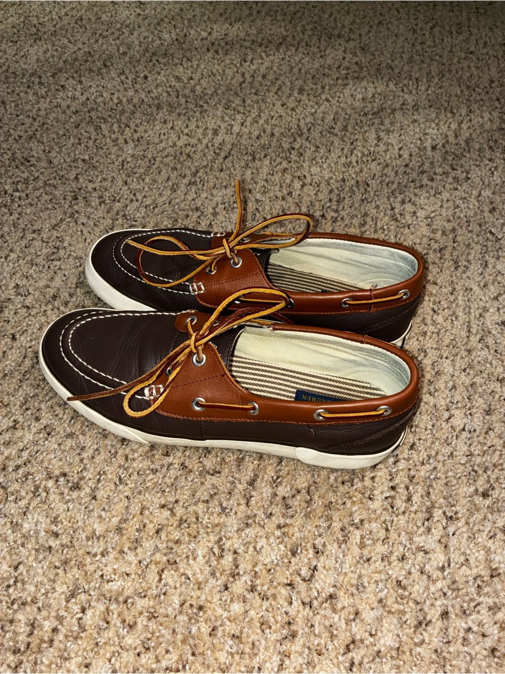 Polo Ralph Lauren Men's Two-Tone Brown Boat Shoes - Casual Leather Deck Sneakers